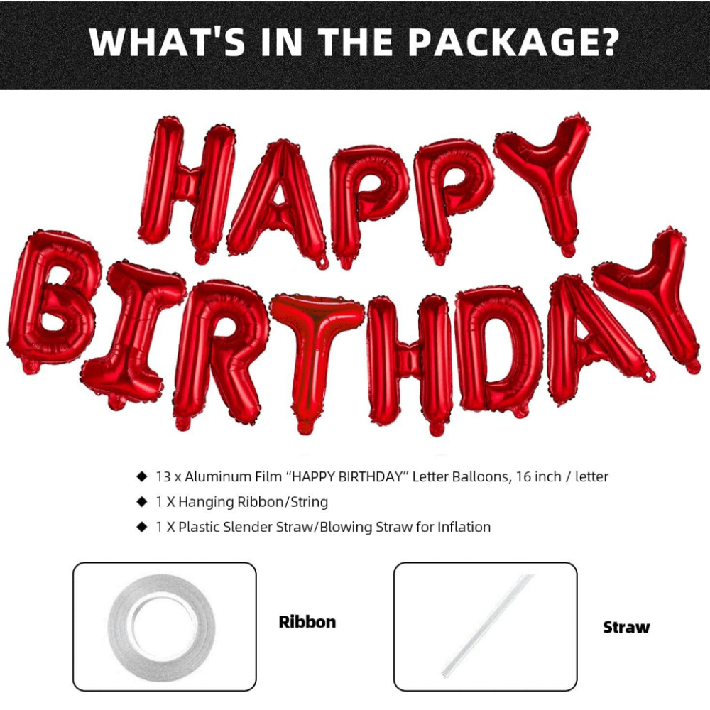 Happy Birthday Balloon Banner Letter Party Decorations 16 Inch