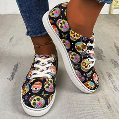 Women's Halloween Skull Print Skate Shoes Lightweight Lace Up Casual Sneakers