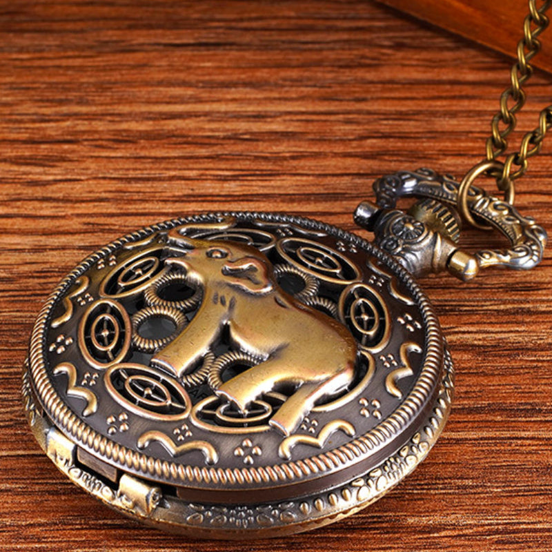 3D Elephant Engraved Vintage Skeleton Steampunk Pocket Watch