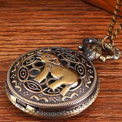 3D Elephant Engraved Vintage Skeleton Steampunk Pocket Watch