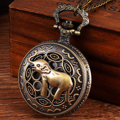 3D Elephant Engraved Vintage Skeleton Steampunk Pocket Watch