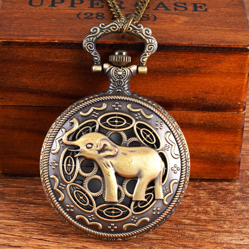 3D Elephant Engraved Vintage Skeleton Steampunk Pocket Watch