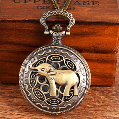 3D Elephant Engraved Vintage Skeleton Steampunk Pocket Watch