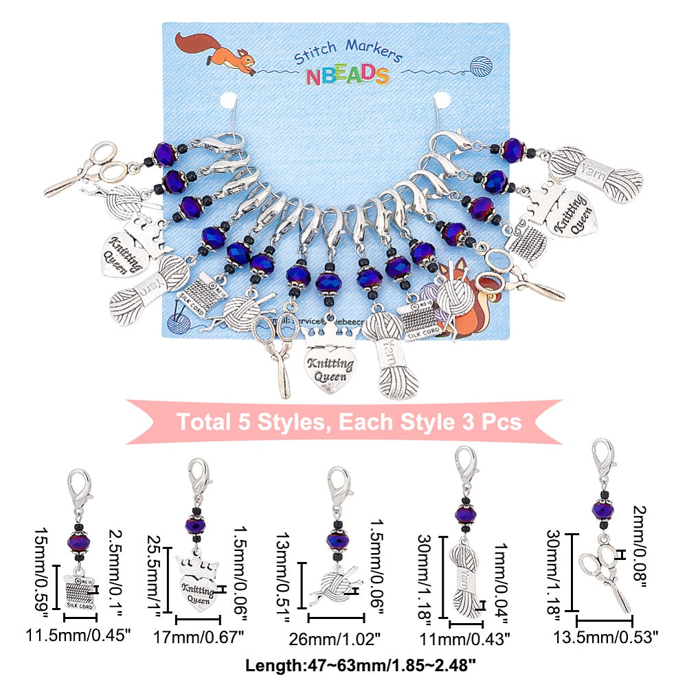 15Pcs Knitting Stitch Markers Lobster Clasp Removable for Knitting Weaving