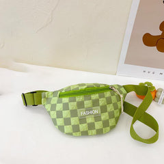 Plaid Pattern Kids Crossbody Bag Small Diagonal Outdoor Travel Chest Bag
