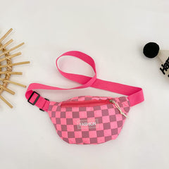 Plaid Pattern Kids Crossbody Bag Small Diagonal Outdoor Travel Chest Bag