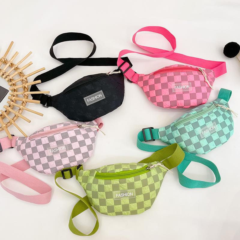 Plaid Pattern Kids Crossbody Bag Small Diagonal Outdoor Travel Chest Bag
