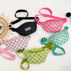 Plaid Pattern Kids Crossbody Bag Small Diagonal Outdoor Travel Chest Bag