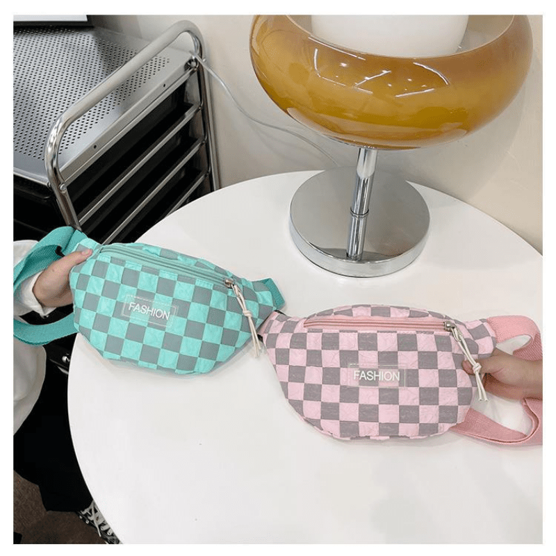Plaid Pattern Kids Crossbody Bag Small Diagonal Outdoor Travel Chest Bag
