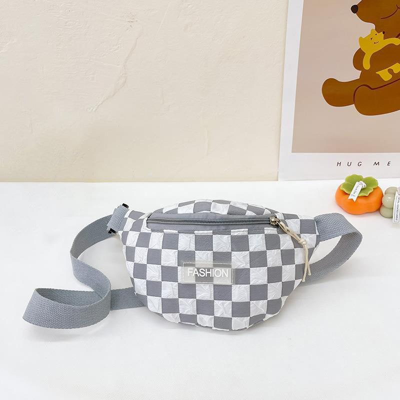 Plaid Pattern Kids Crossbody Bag Small Diagonal Outdoor Travel Chest Bag