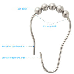 12PCS Shower Curtain Rings Metal Clips Stainless Steel Large Size Hanging Hooks