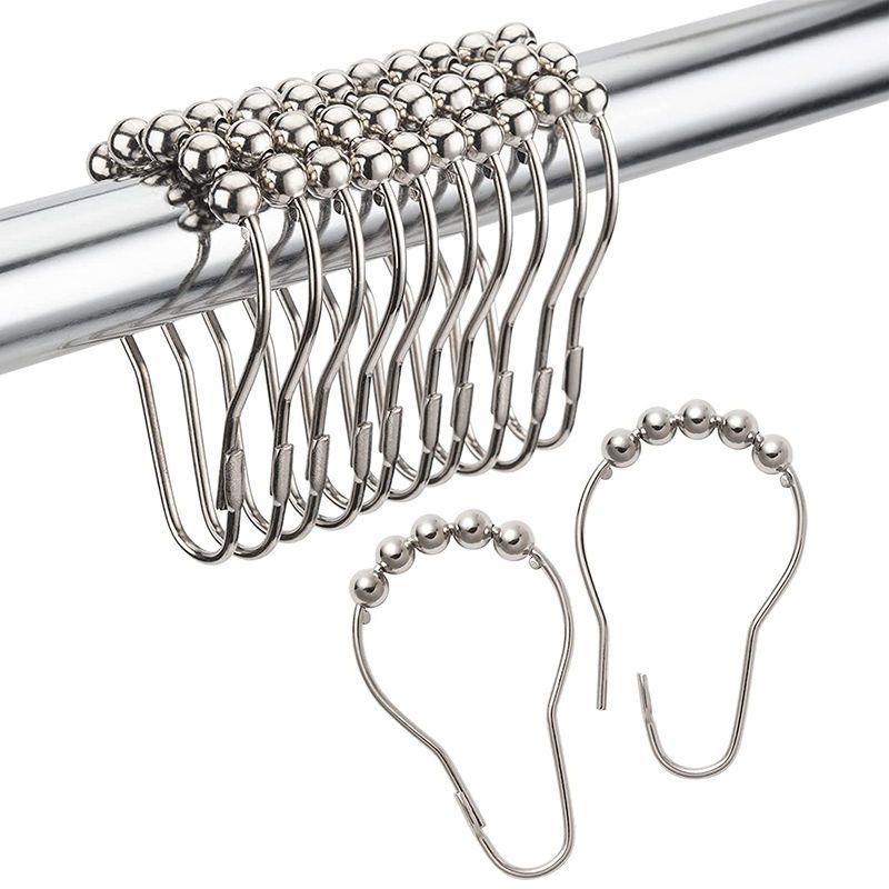 12PCS Shower Curtain Rings Metal Clips Stainless Steel Large Size Hanging Hooks