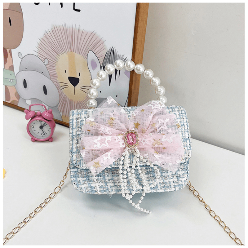 High-end Kids Crossbody Bag w/ Bow & Pearl Handle Single Shoulder Bag