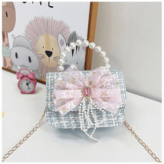 High-end Kids Crossbody Bag w/ Bow & Pearl Handle Single Shoulder Bag