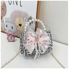 High-end Kids Crossbody Bag w/ Bow & Pearl Handle Single Shoulder Bag