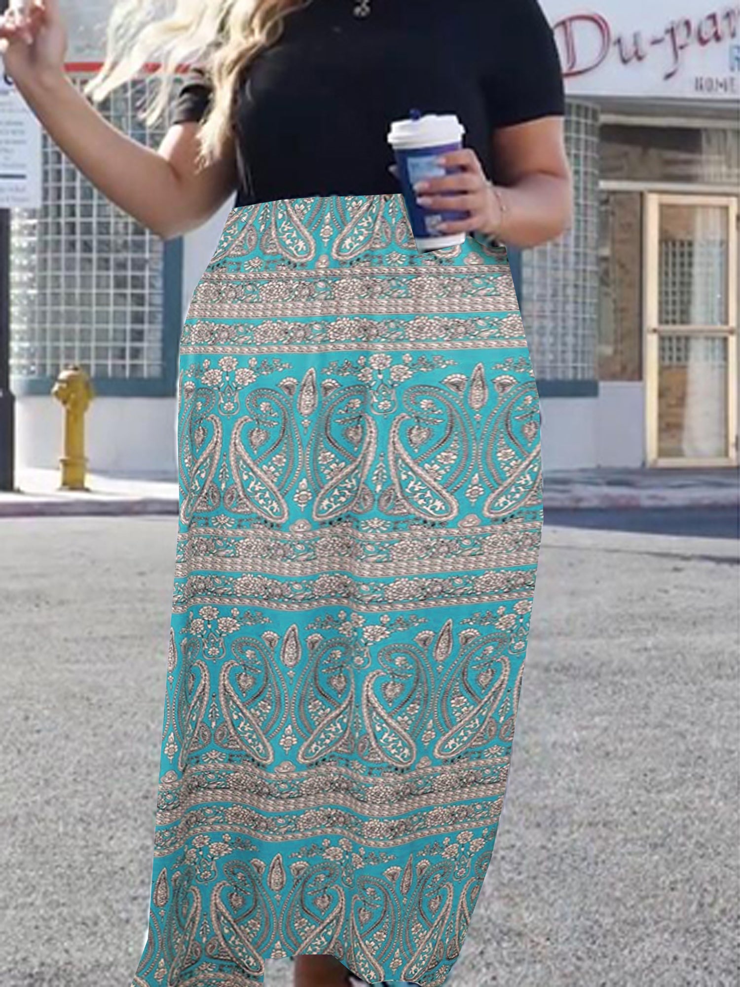 Colorblock Paisley Print Maxi Dress