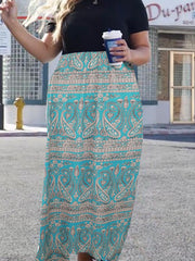 Colorblock Paisley Print Maxi Dress