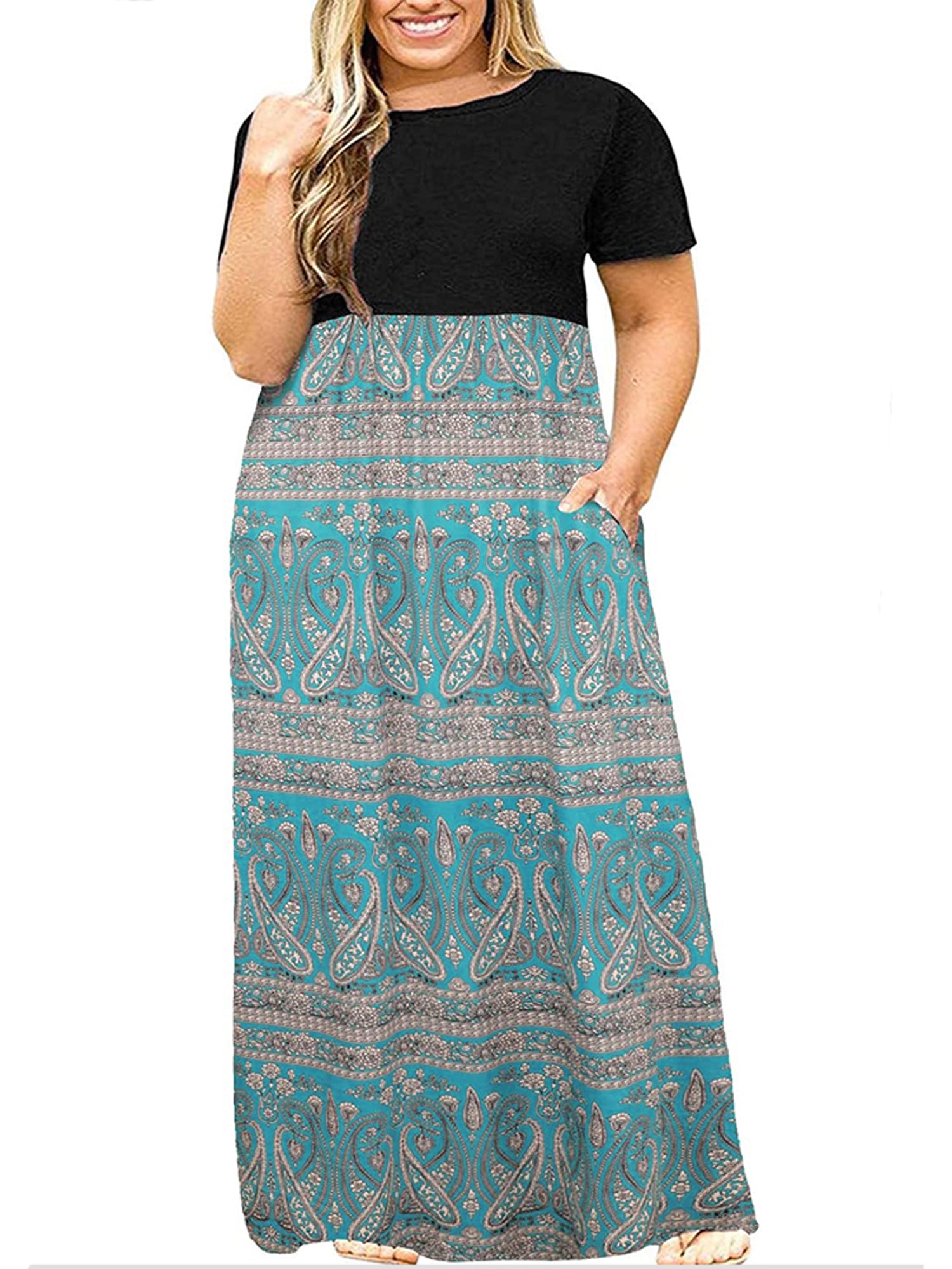 Colorblock Paisley Print Maxi Dress