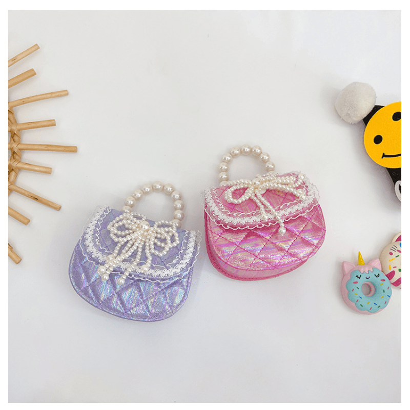 Kids Bow Chain Crossbody Bag Faux Pearl Princess Handbag