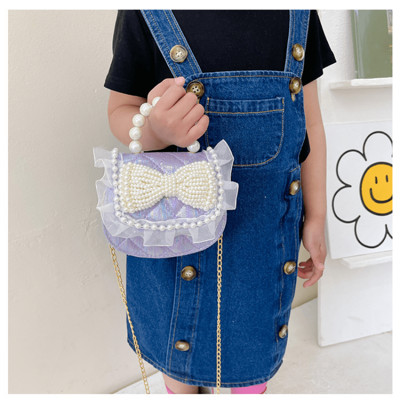 Kids Bow Chain Crossbody Bag Faux Pearl Princess Handbag