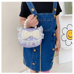 Kids Bow Chain Crossbody Bag Faux Pearl Princess Handbag