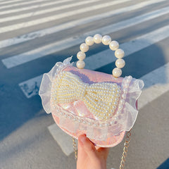 Kids Bow Chain Crossbody Bag Faux Pearl Princess Handbag