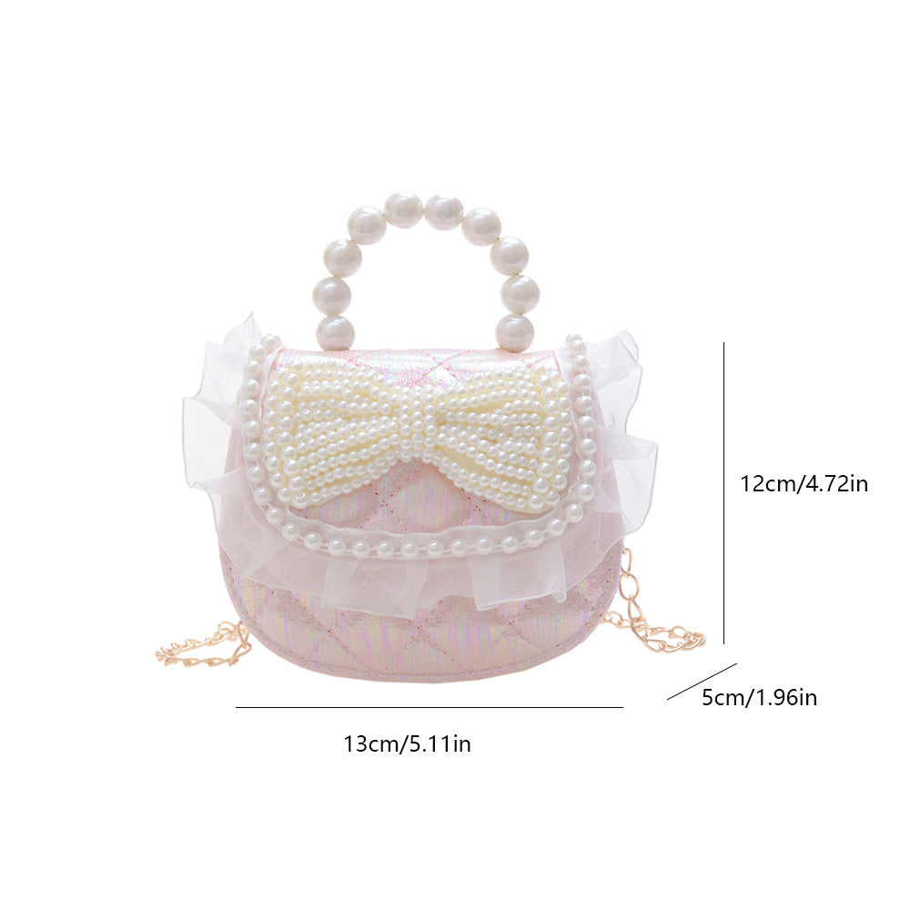 Kids Bow Chain Crossbody Bag Faux Pearl Princess Handbag