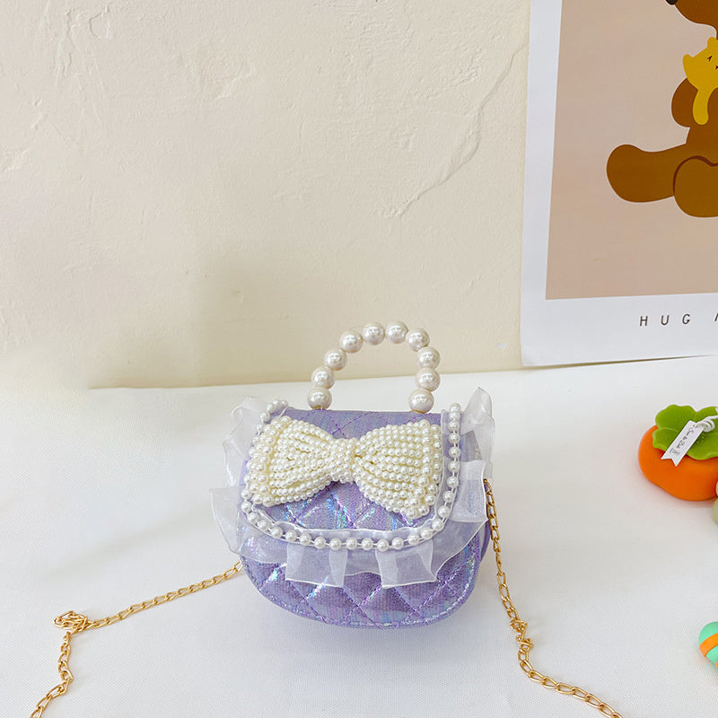 Kids Bow Chain Crossbody Bag Faux Pearl Princess Handbag