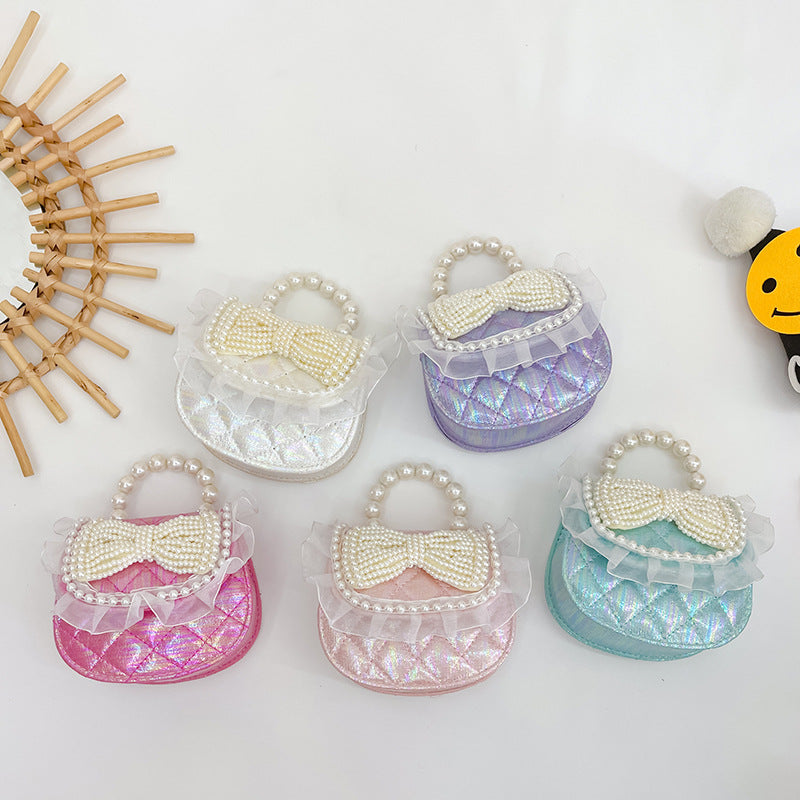 Kids Bow Chain Crossbody Bag Faux Pearl Princess Handbag