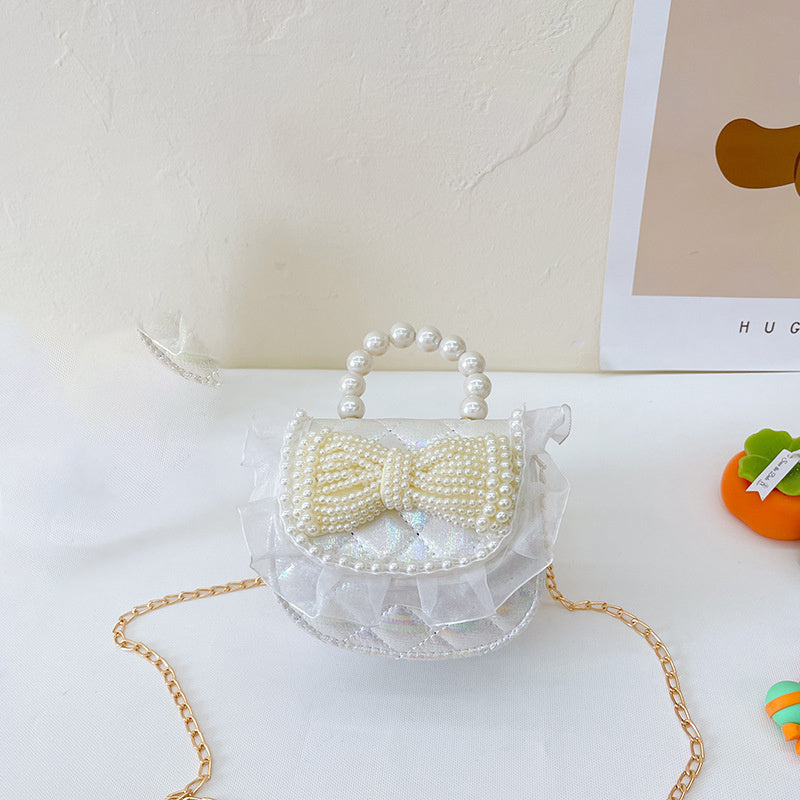Kids Bow Chain Crossbody Bag Faux Pearl Princess Handbag