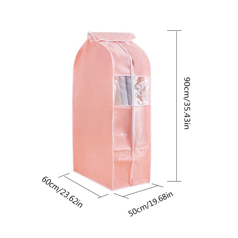 Pink 3D Hanging Clothes Bag Dustproof Cover Non-woven Long Coat Down Jacket