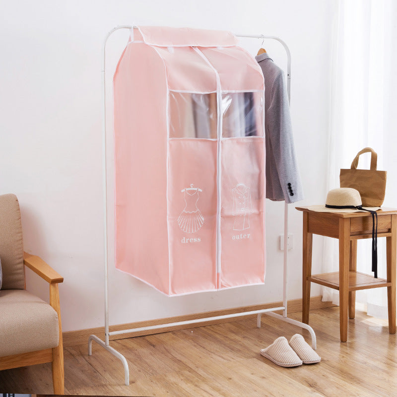 Pink 3D Hanging Clothes Bag Dustproof Cover Non-woven Long Coat Down Jacket