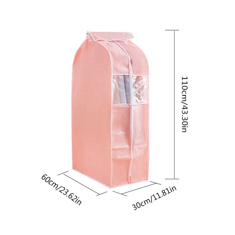Pink 3D Hanging Clothes Bag Dustproof Cover Non-woven Long Coat Down Jacket