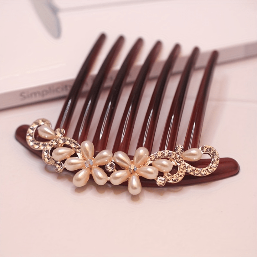 Faux Pearl Hair Comb Rhinestone Classic Hair Accessories for Girls