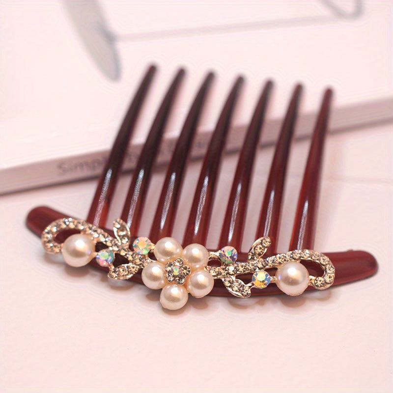 Faux Pearl Hair Comb Rhinestone Classic Hair Accessories for Girls