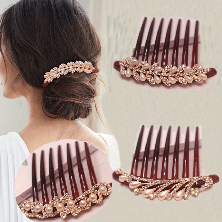 Faux Pearl Hair Comb Rhinestone Classic Hair Accessories for Girls