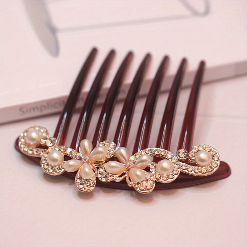 Faux Pearl Hair Comb Rhinestone Classic Hair Accessories for Girls