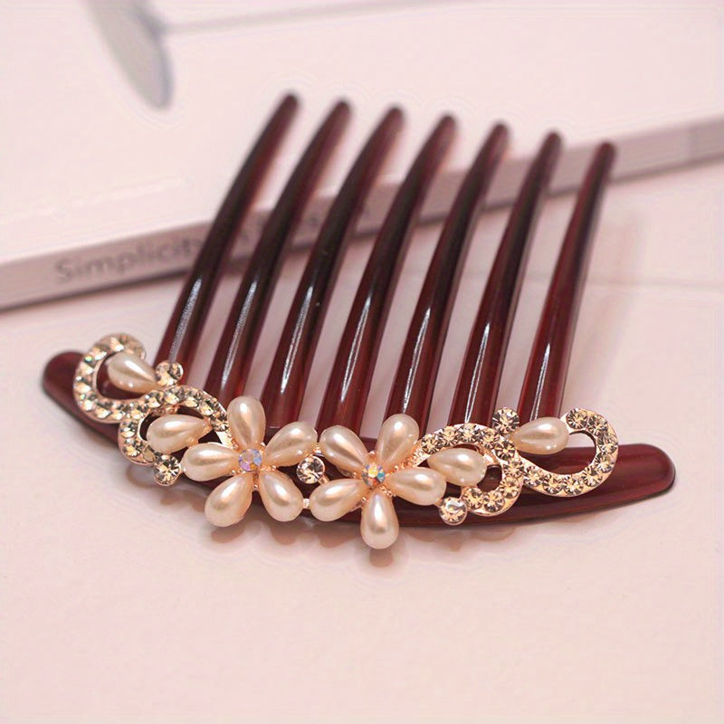 Faux Pearl Hair Comb Rhinestone Classic Hair Accessories for Girls