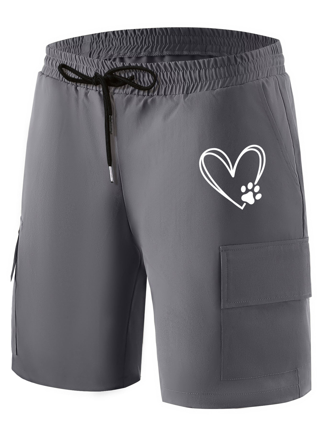 Grimace Floral Heart Pattern Cargo Shorts Men's Casual Pocket Waist Drawstring