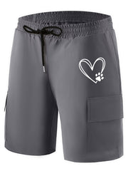 Grimace Floral Heart Pattern Cargo Shorts Men's Casual Pocket Waist Drawstring