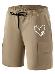 Grimace Floral Heart Pattern Cargo Shorts Men's Casual Pocket Waist Drawstring