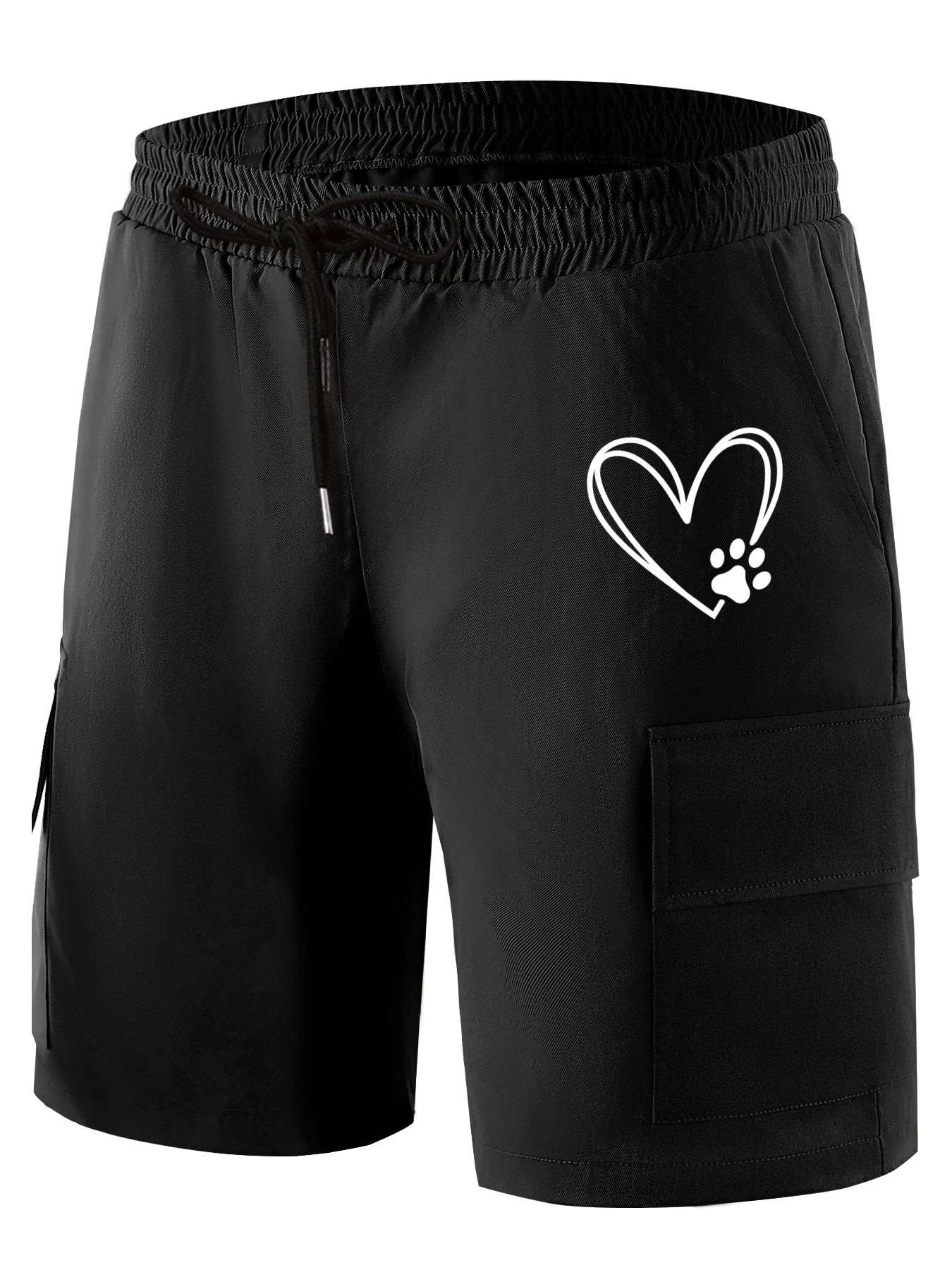 Grimace Floral Heart Pattern Cargo Shorts Men's Casual Pocket Waist Drawstring