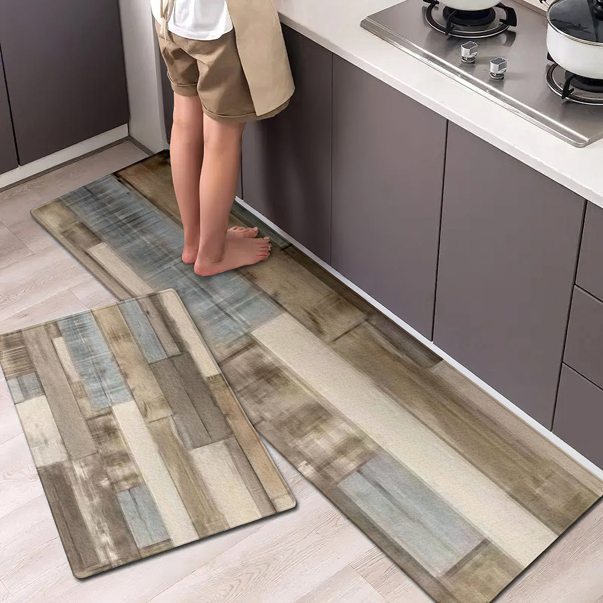 Vintage Wood Panel Kitchen Rug, Non Slip Cushioned, Stain Resistant, Waterproof