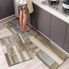 Vintage Wood Panel Kitchen Rug, Non Slip Cushioned, Stain Resistant, Waterproof