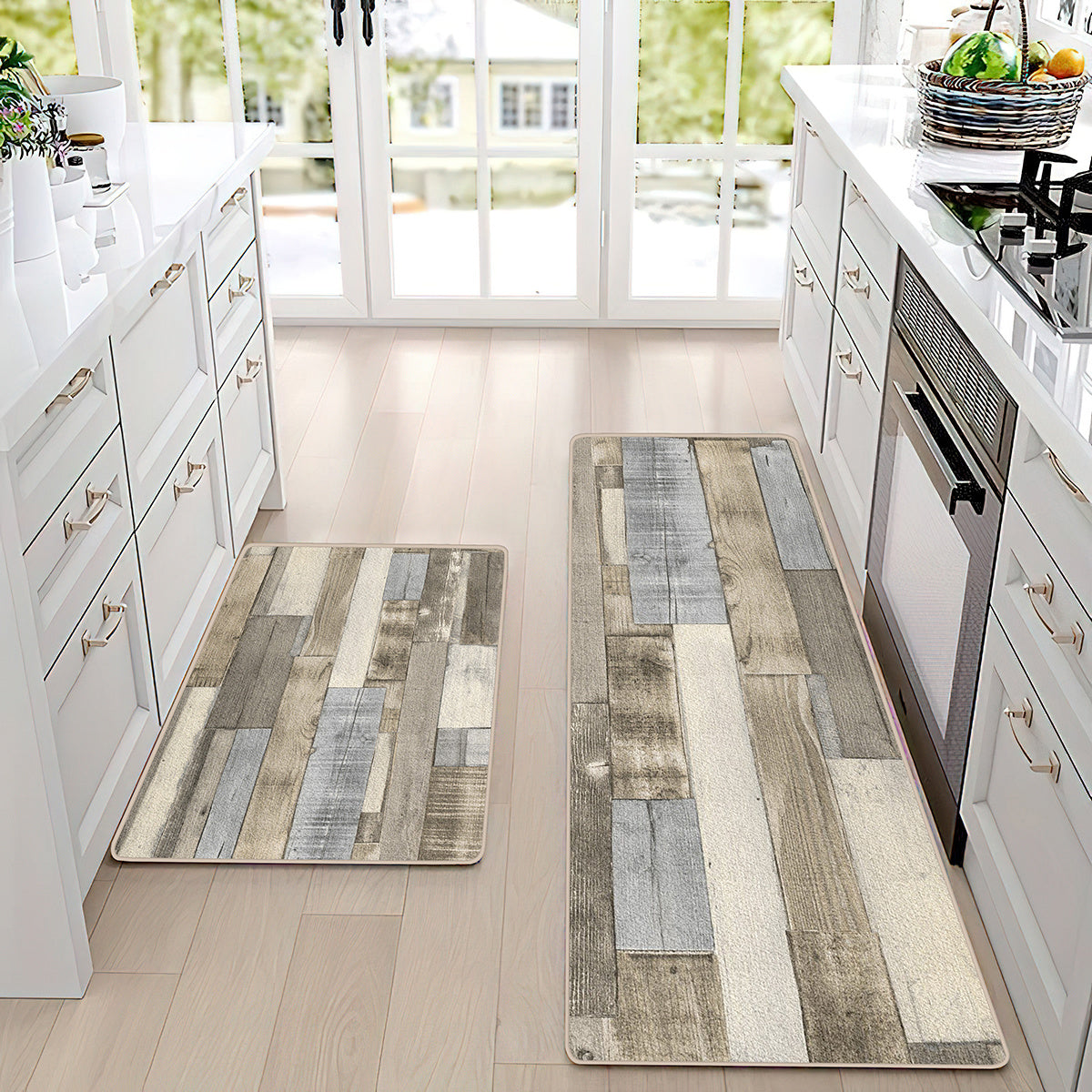 Vintage Wood Panel Kitchen Rug, Non Slip Cushioned, Stain Resistant, Waterproof
