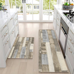 Vintage Wood Panel Kitchen Rug, Non Slip Cushioned, Stain Resistant, Waterproof