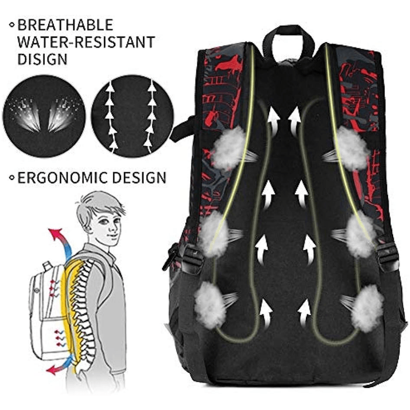 School Backpack Lightweight Red Camouflage Bag