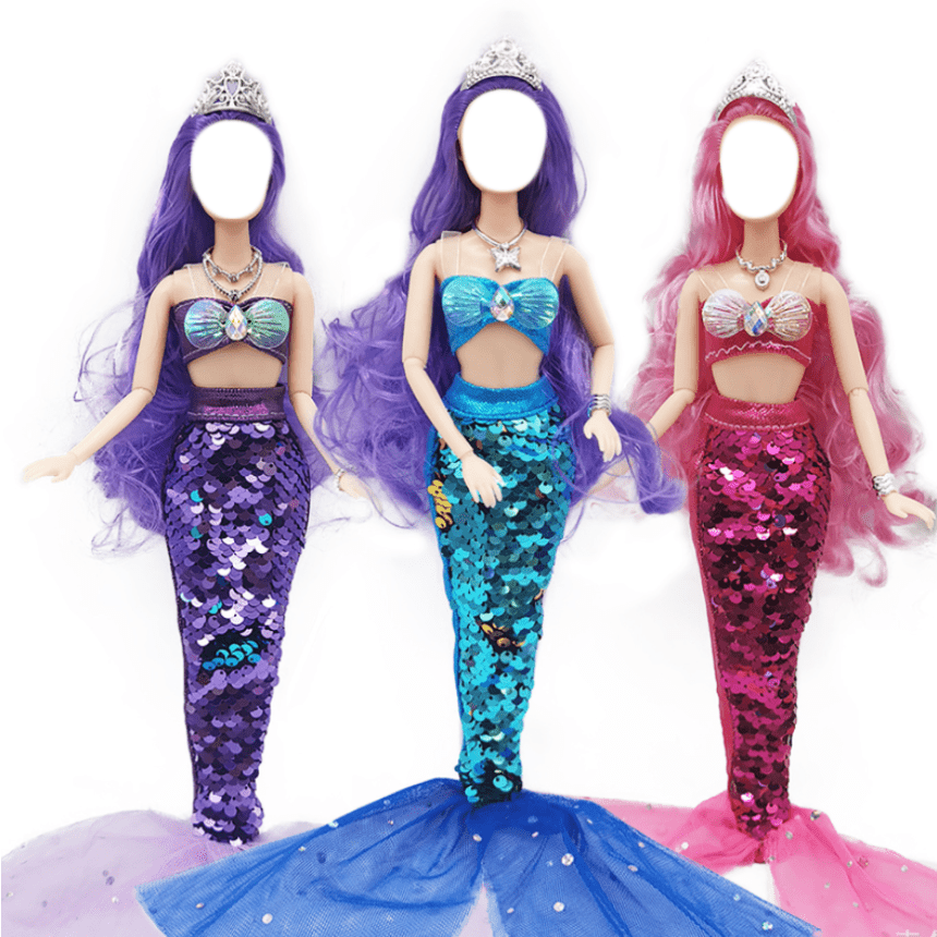 Mermaid Tail Dress Up Set for Dolls - Fairy Tale Costume Accessories