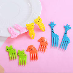 10pcs Mini Cartoon Animal Fruit Forks for Bento Lunch and Party