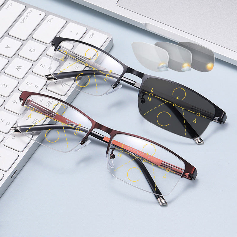 Men's Anti Light Photochromic Multifocal Glasses UV Protection Hyperopia Glasses